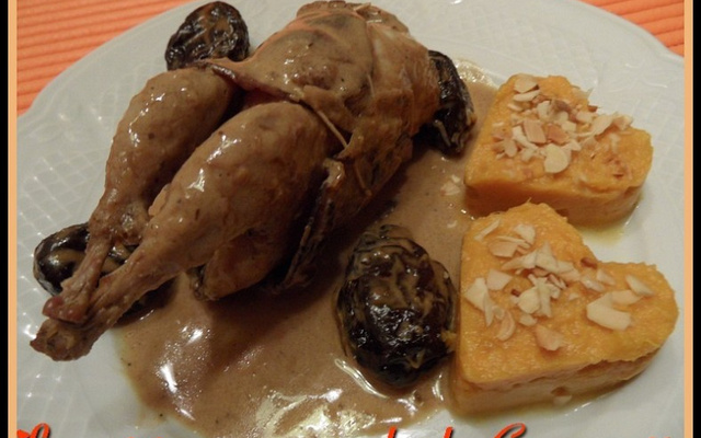 Cailles aux pruneaux et purée de patates douces