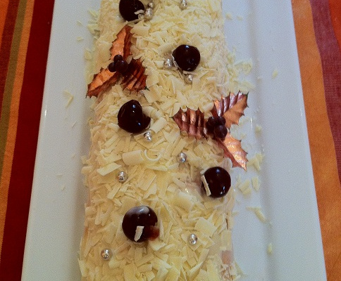 Bûche chocolat blanc et griottines