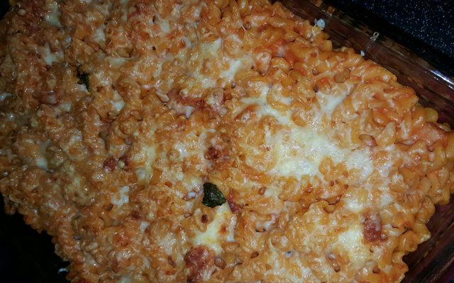 Gratin de pâtes aux lardons & à la mozzarella