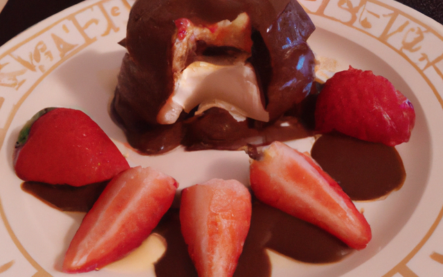 Le mi-cuit au chocolat, à la crème et à la fraise