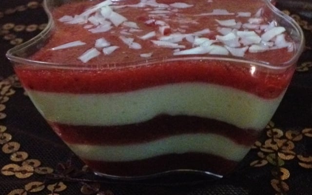 Panna cotta au chocolat blanc et son coulis de framboises au basilic