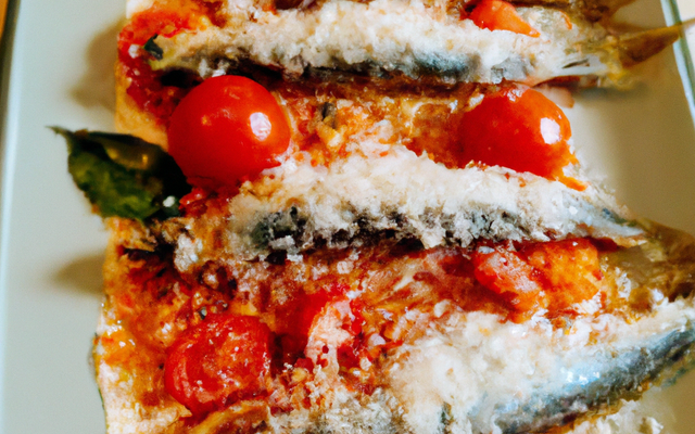 Sardines à la plancha, granité de tomates et tuiles de parmesan