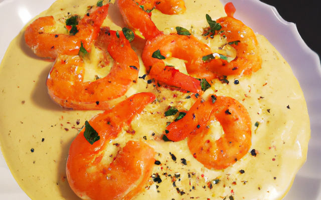 Gambas à la crème de poivron