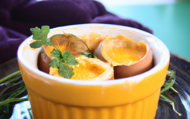 Cocotte d'œufs de caille pochés au foie gras et parfumé à l' orange