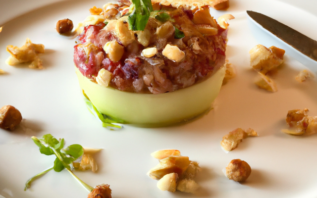 Tartare de noix Saint-Jacques de Normandie, croustillant de pomme acidulée aux graines germées