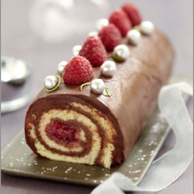 Bûche roulée Chocolat, Framboise coco et citron vert