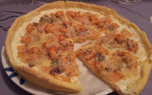 Pizza sans gluten saumon écrevisses