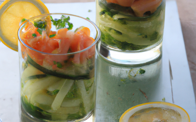 Verrine de saumon et concombre, vinaigrette au citron vert