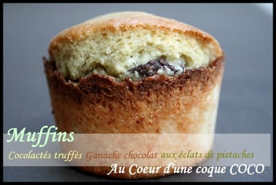Muffins moelleux Cocolactés, truffés de ganache chocolat aux éclats de pistaches nichés au cœur d'une coque Coco