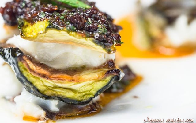 Mille-feuilles de courgettes et mozarella à la menthe