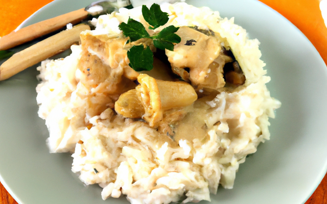 Blanquette de chapon aux pleurotes et riz sauvage
