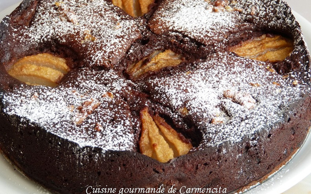 Gâteau chocolat poires façon brownie