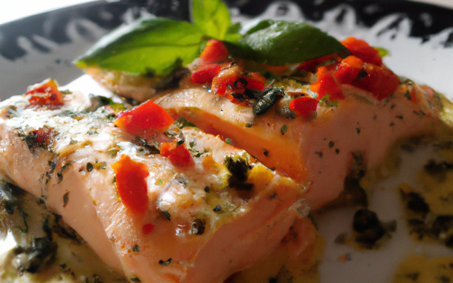Parmentier de saumon et son coulis de poivrons au basilic