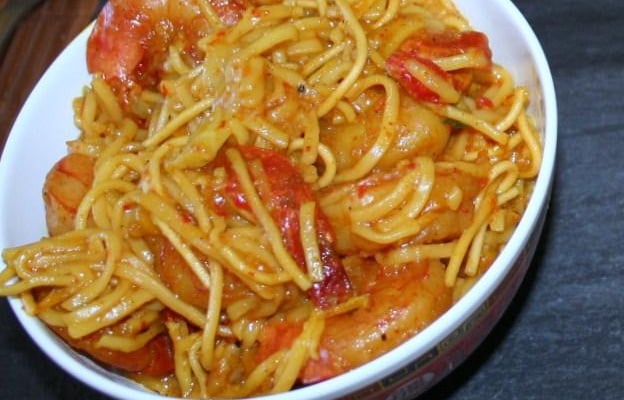 Poêlée de gambas nouilles chinoises piquata !