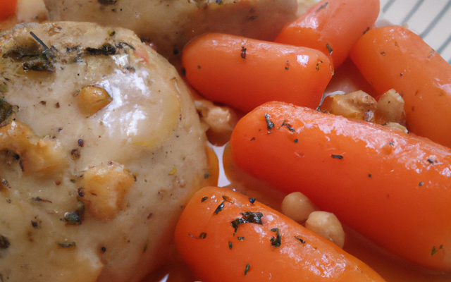 Flan de quenelles de volailles, carottes et noisettes craquantes