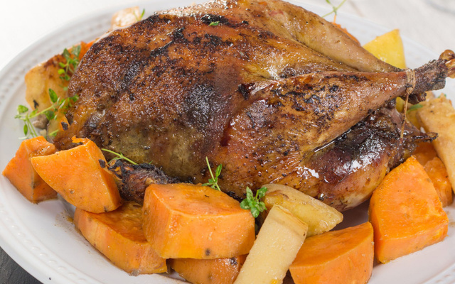 Faisan farci aux coings et au foie gras