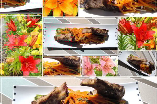 Côtes d'agneau caramélisées au miel et ses légumes