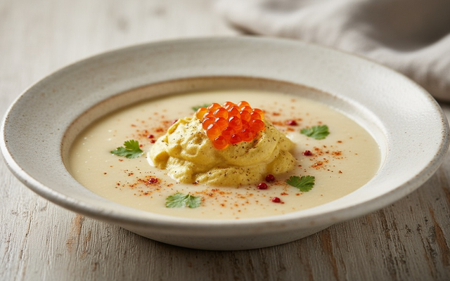 Potage de chou-fleur et chantilly au curry