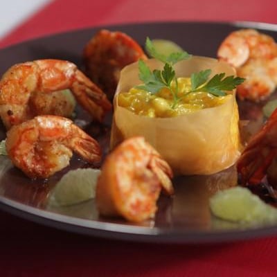 Gambas au cumin et citron vert et son risotto