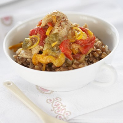 Émincé de veau aux deux poivrons (frais et séchés)