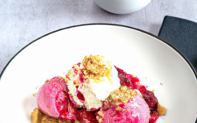 Crumble framboises et glace nougat