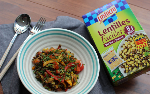Wok de lentilles et légumes croquants