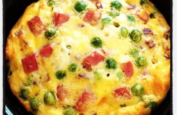 Flan de petits pois, jambon & feta