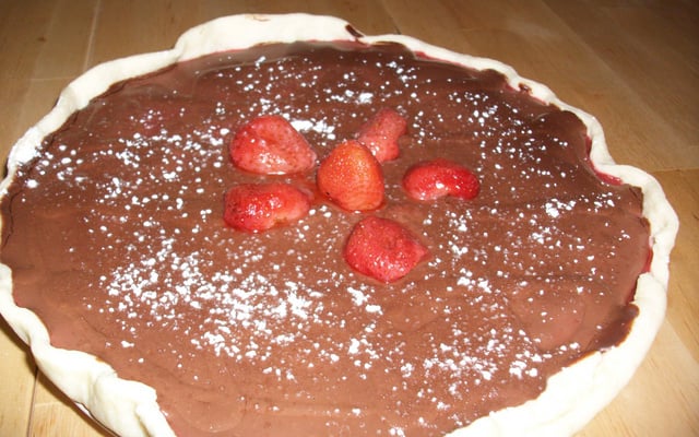 Tarte aux fraises et crème chocolat