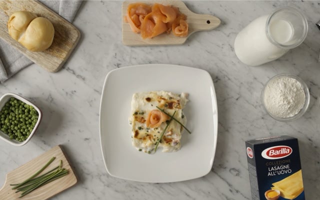 Lasagne au saumon et petits pois