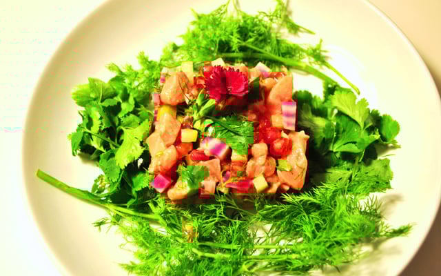 Tartare multicolore aux deux saumons