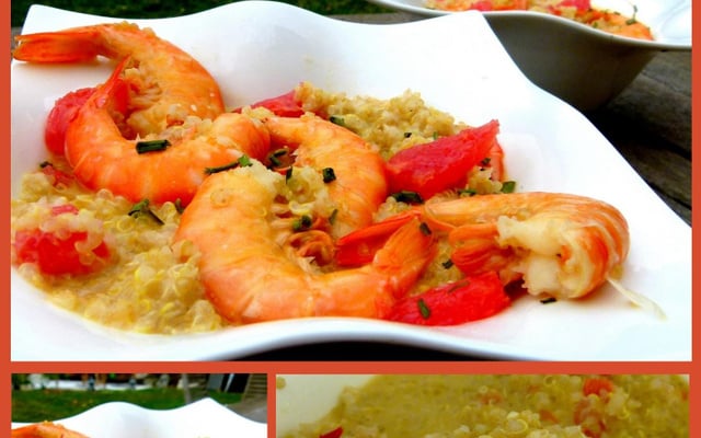 Risotto de quinoa aux crevettes et pamplemousse rose
