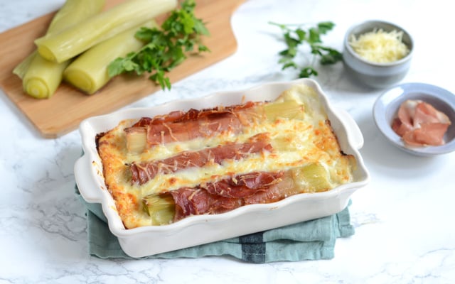 Poireaux gratinés au jambon