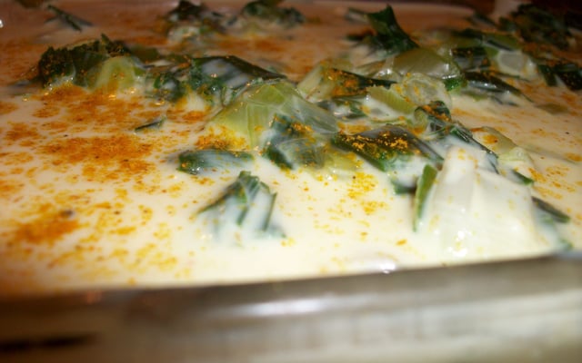 Lasagnes aux poireaux, noix de St Jacques et curry