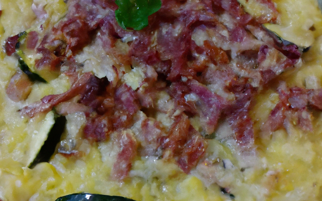 Gratin de riz, courgettes et lardons