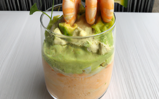 Verrine crème de langoustine et purée d'avocat à la clémentine