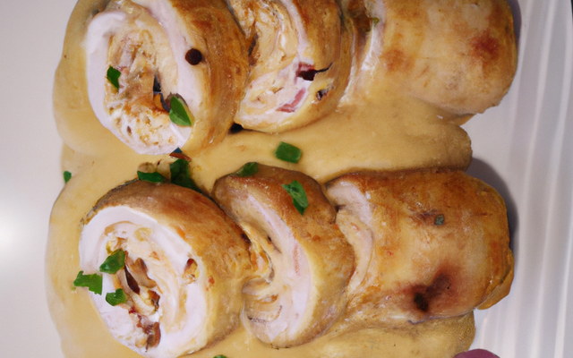 Roulés de volaille purée de courette et tuc crème-oignons