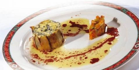 Chartreuse de lotte à la Fourme d'Ambert, brunoise de légumes