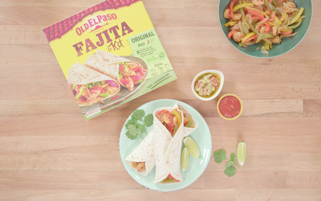 Fajita aux crevettes et aux poivrons