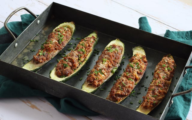 Courgettes farcies bœuf et ciboulette