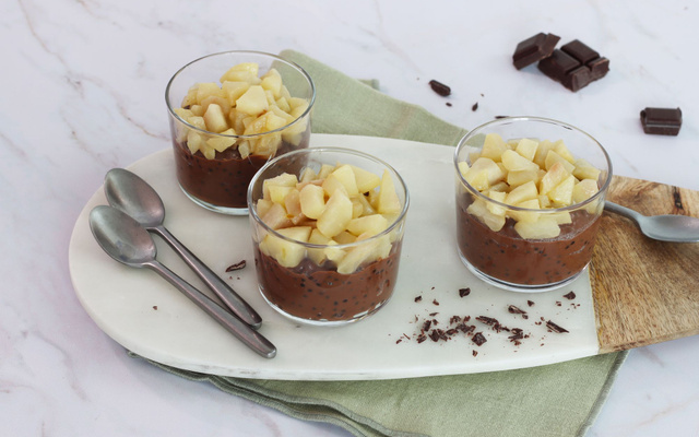 Crème dessert aux Perles du Japon Tipiak, lait d'amandes, chocolat et poire