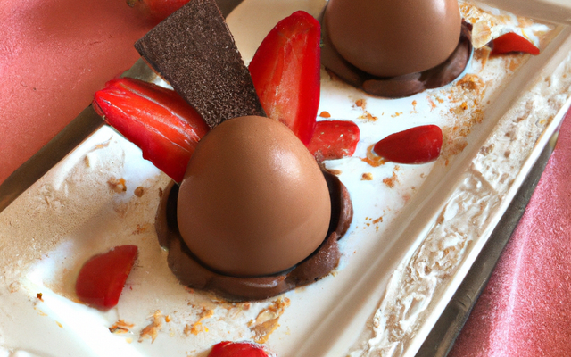 Mousse aux fraises servies dans des œufs en chocolat