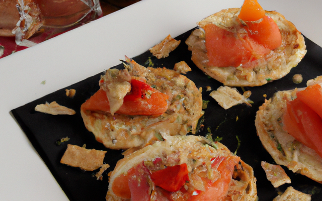 Filet de saumon et tomate séchée sur un blinis au pistou, tuile au parmesan