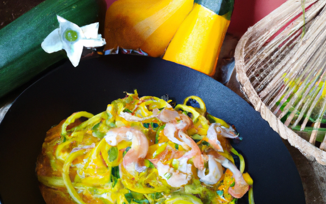 Spaguetti de courgettes avec crevettes au curry