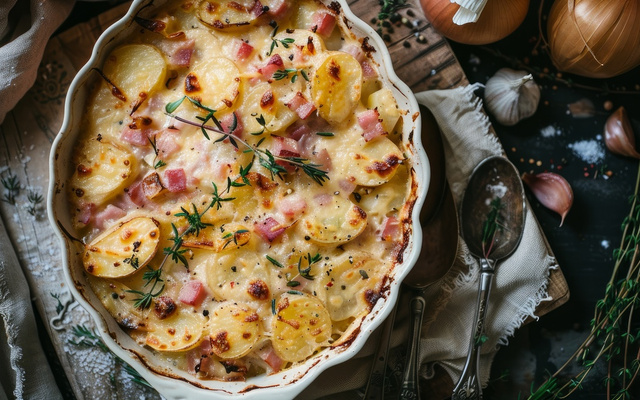 Gratin de pommes de terre au jambon fromage