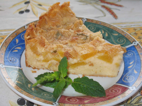 Clafoutis aux pèches marinée à la menthe