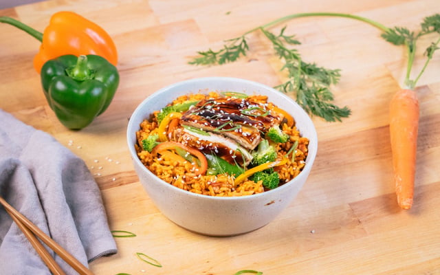 Riz à la Méditerranéenne et poulet teriyaki