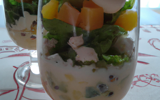 Verrine mesclun de salade au fromage fruité
