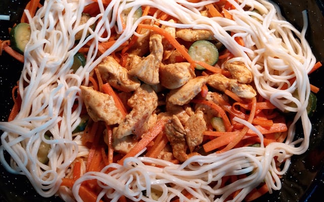 Wok de dinde au curry et nouille chinoise