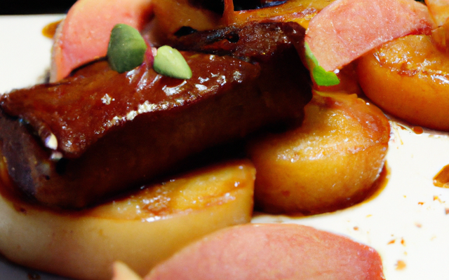 Magret, pomme et foie gras piqués