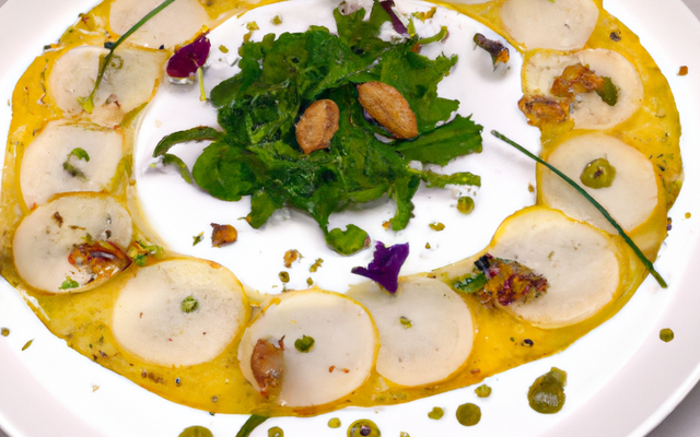 Carpaccio de noix de Saint Jacques et poires vinaigrette aux algues